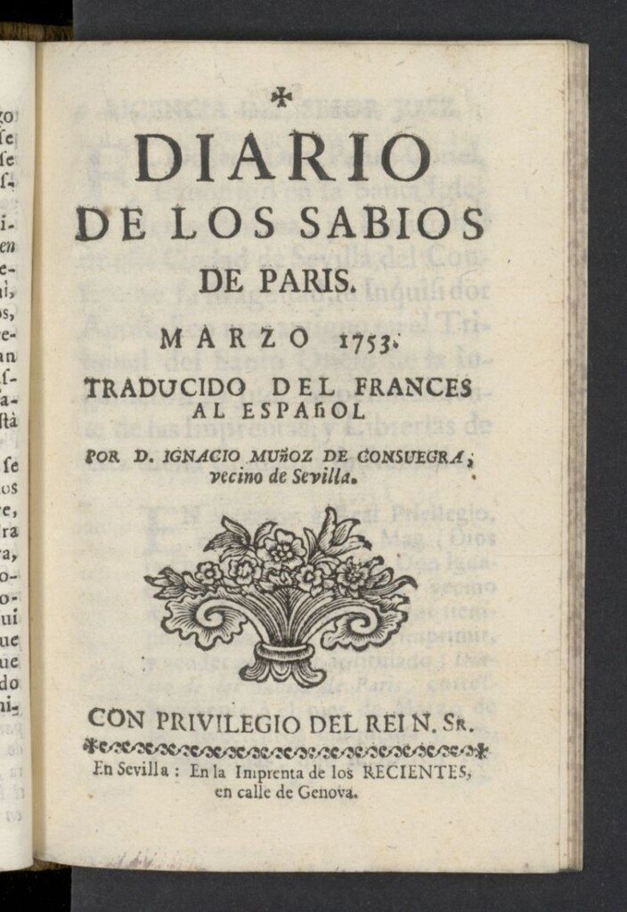 Miniatura de Diario de los Sabios de París de marzo de 1753