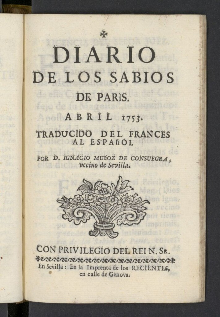 Miniatura de Diario de los Sabios de París de abril de 1753