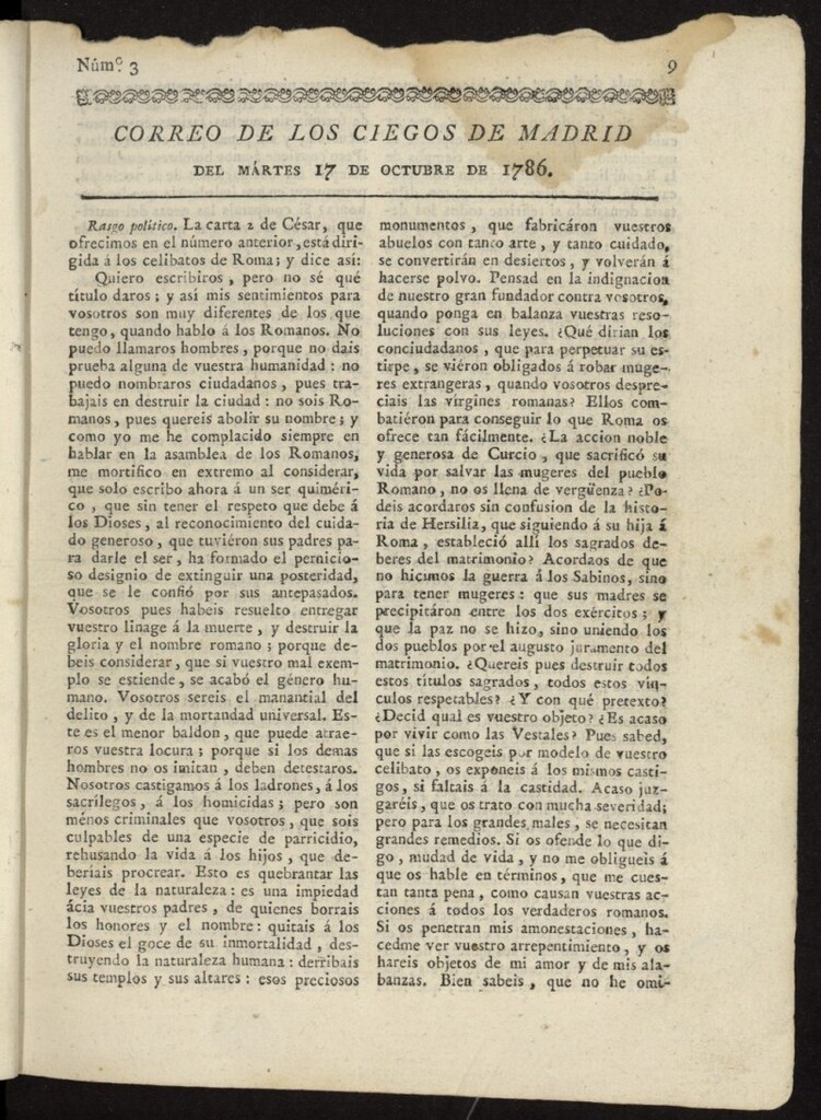 Miniatura de Correo de los Ciegos de Madrid del 17 de octubre de 1786, nº 3