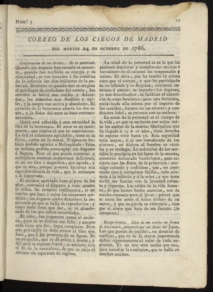 Miniatura de Correo de los Ciegos de Madrid del 24 de octubre de 1786, nº 5
