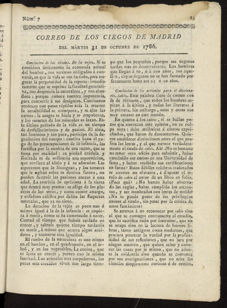 Miniatura de Correo de los Ciegos de Madrid del 31 de octubre de 1786, nº 7