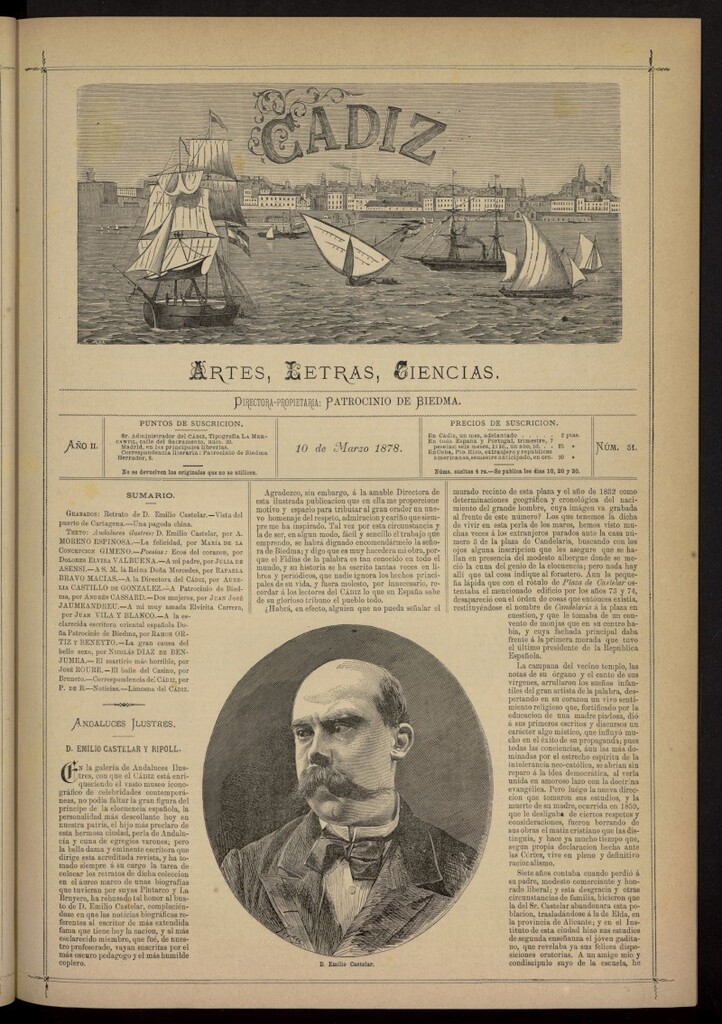 Miniatura de Cádiz: letras, ciencias y artes del 10 de marzo de 1878