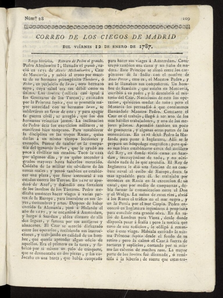 Miniatura de Correo de los Ciegos de Madrid del 12 de enero de 1787, nº 28