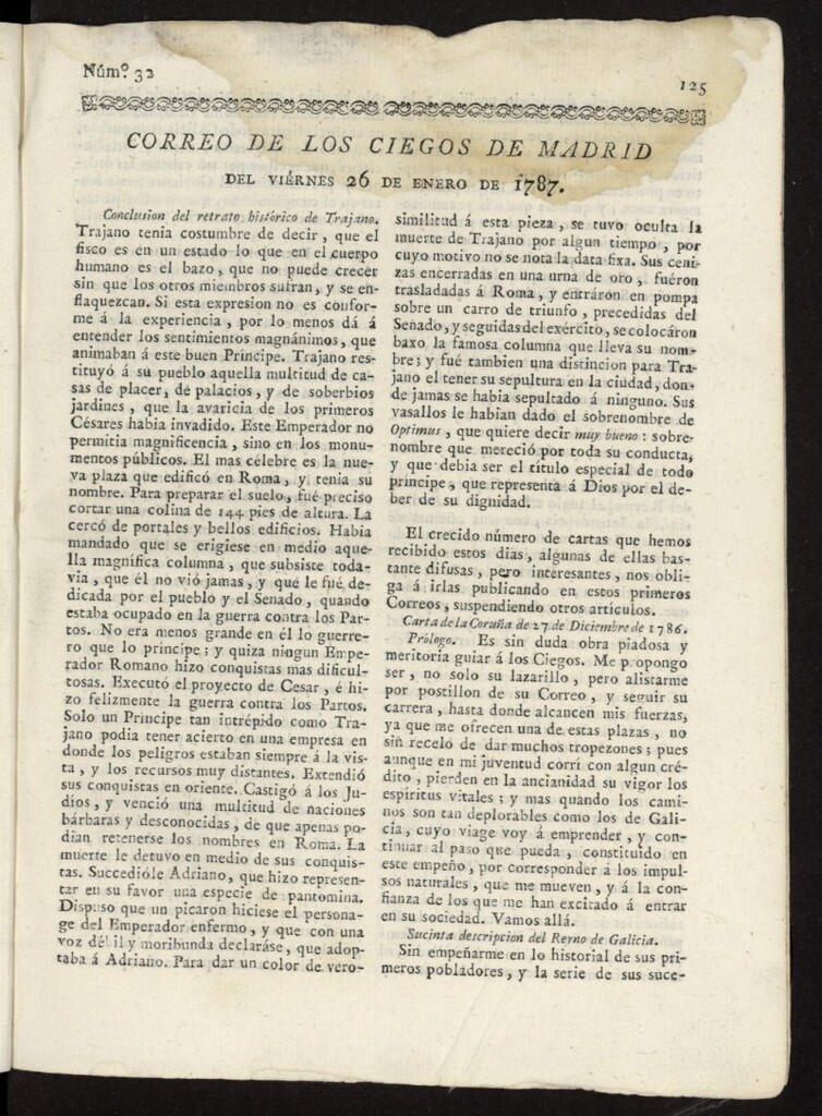 Miniatura de Correo de los Ciegos de Madrid del 26 de enero de 1787, nº 32
