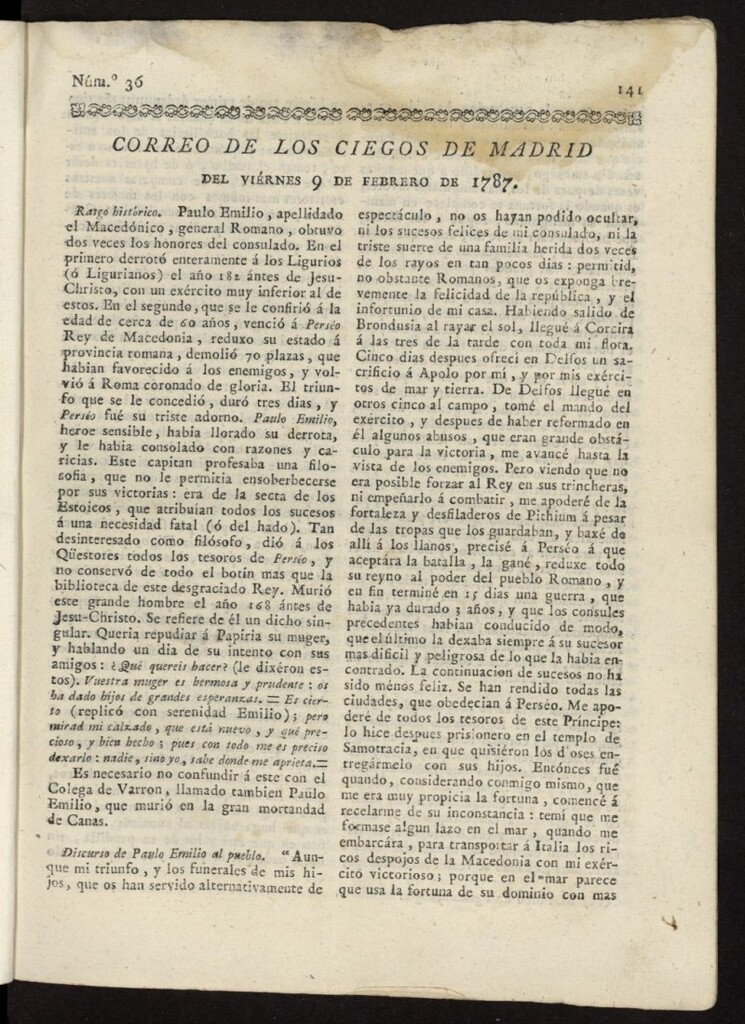 Miniatura de Correo de los Ciegos de Madrid del 9 de febrero de 1787, nº 36