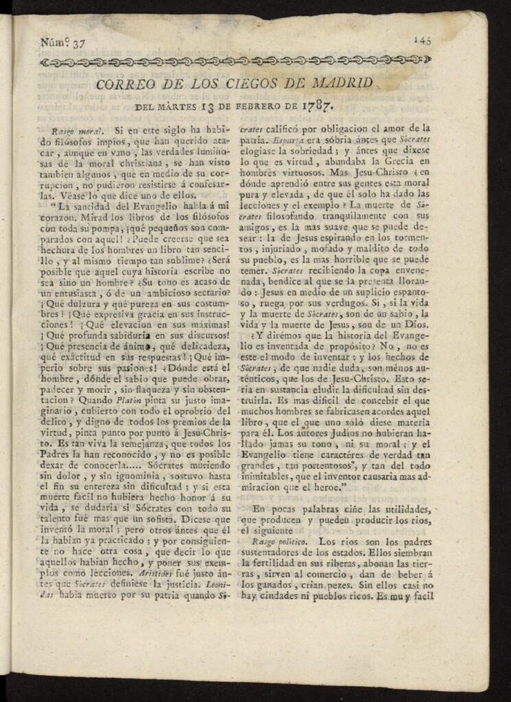 Miniatura de Correo de los Ciegos de Madrid del 13 de febrero de 1787, nº 37