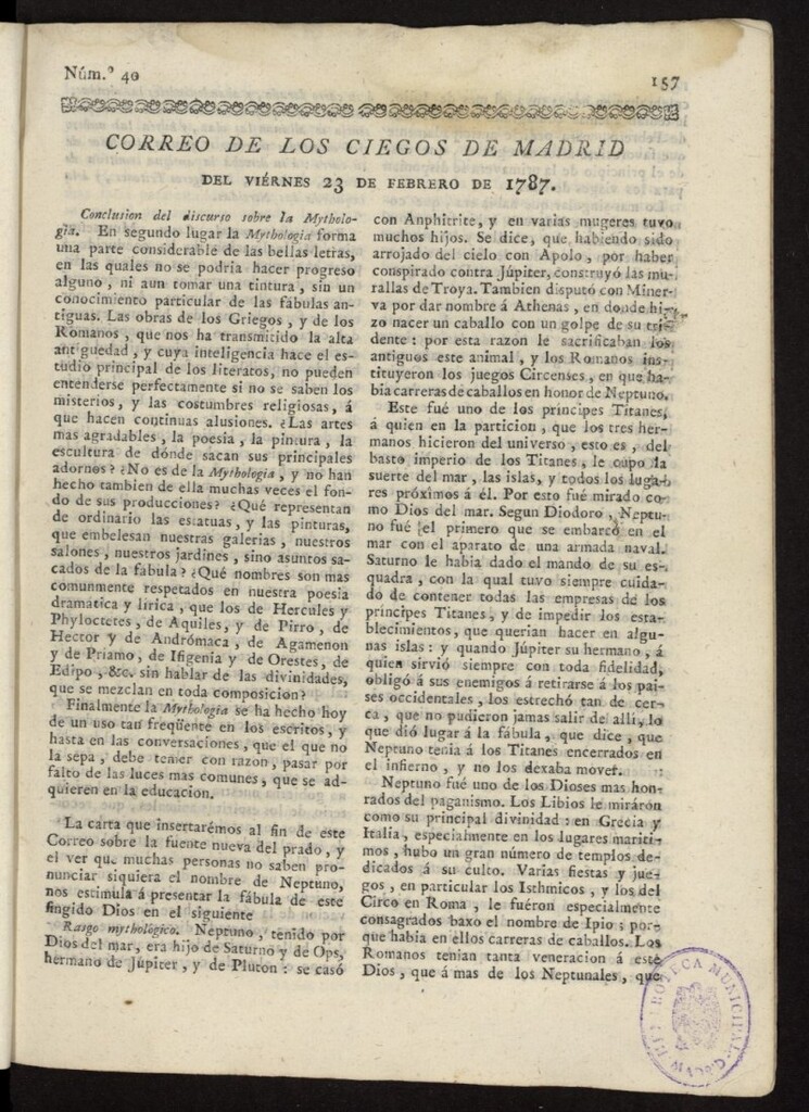 Miniatura de Correo de los Ciegos de Madrid del 23 de febrero de 1787, nº 40