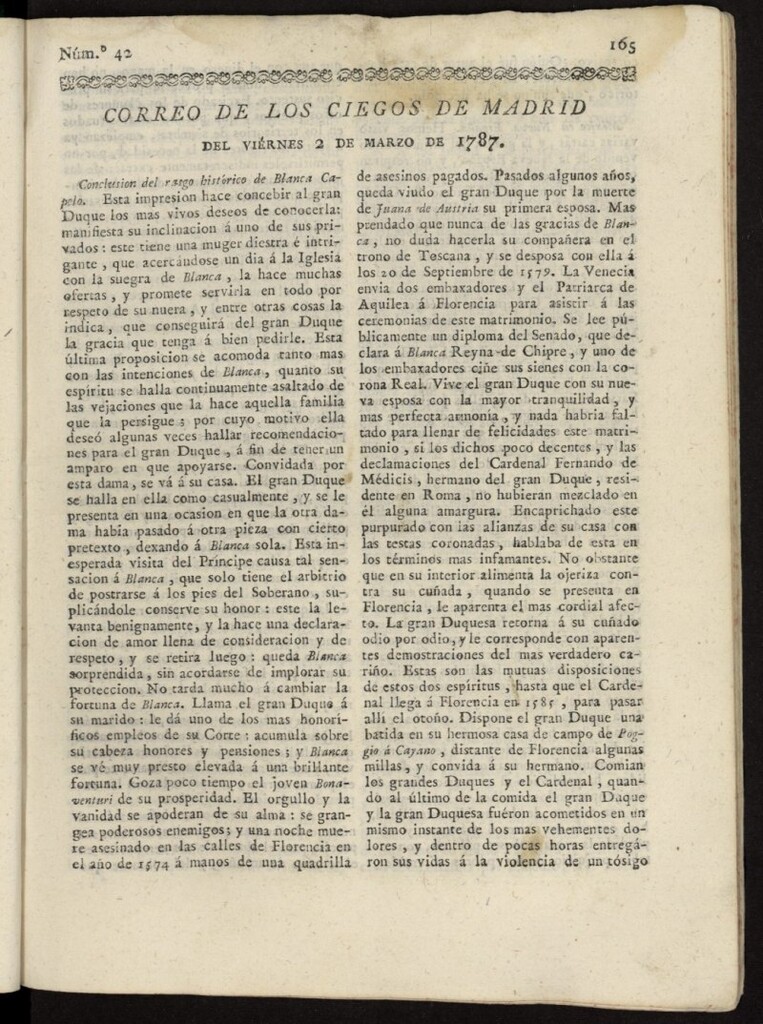 Miniatura de Correo de los Ciegos de Madrid del 2 de marzo de 1787, nº 42