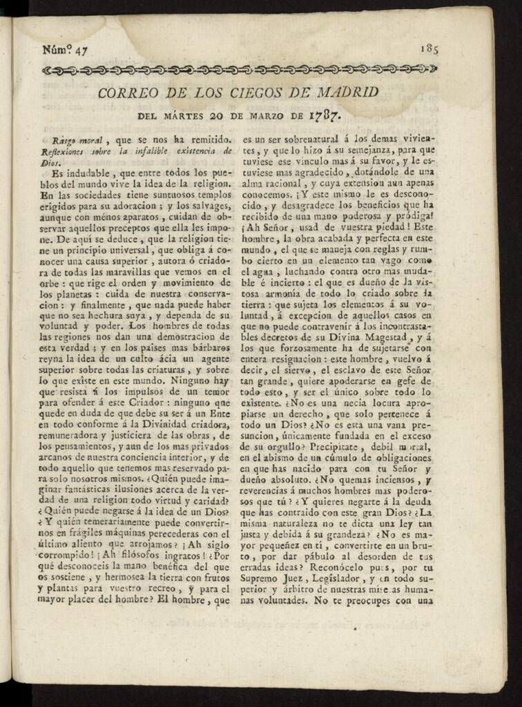 Miniatura de Correo de los Ciegos de Madrid del 20 de marzo de 1787, nº 47