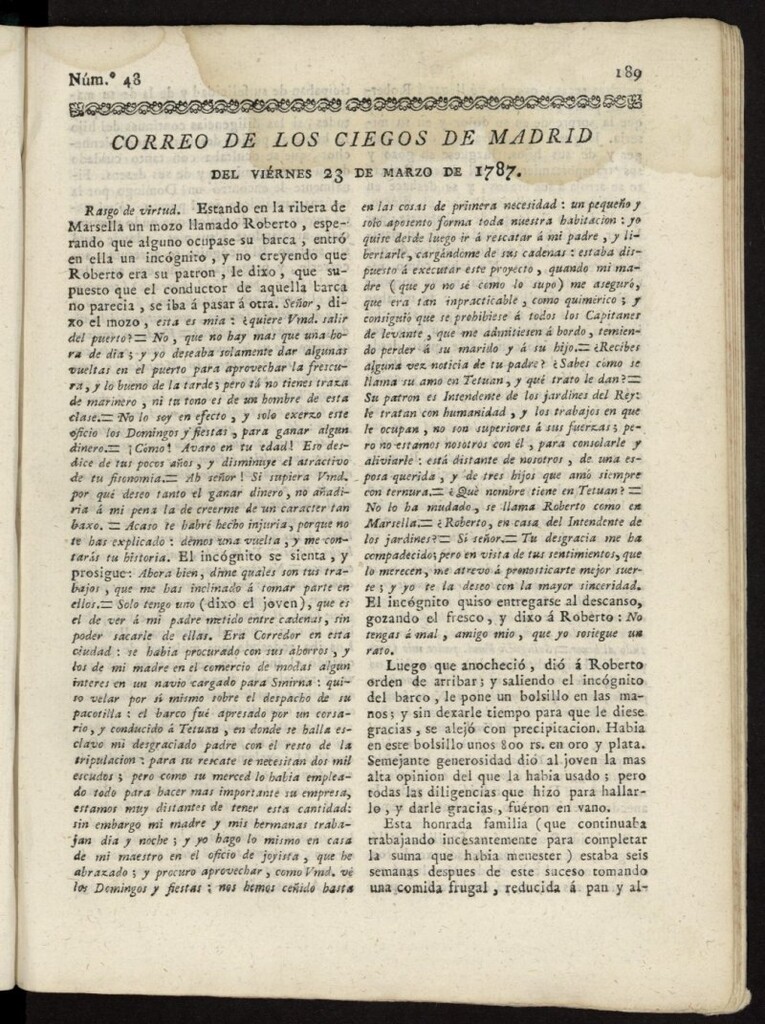Miniatura de Correo de los Ciegos de Madrid del 23 de marzo de 1787, nº 48