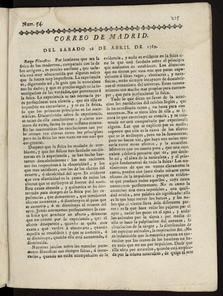 Miniatura de Correo de los Ciegos de Madrid del 28 de abril de 1787, nº 54