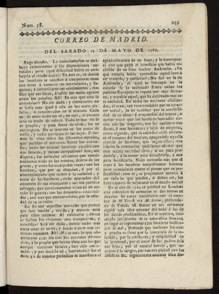 Miniatura de Correo de los Ciegos de Madrid del 12 de mayo de 1787, nº 58