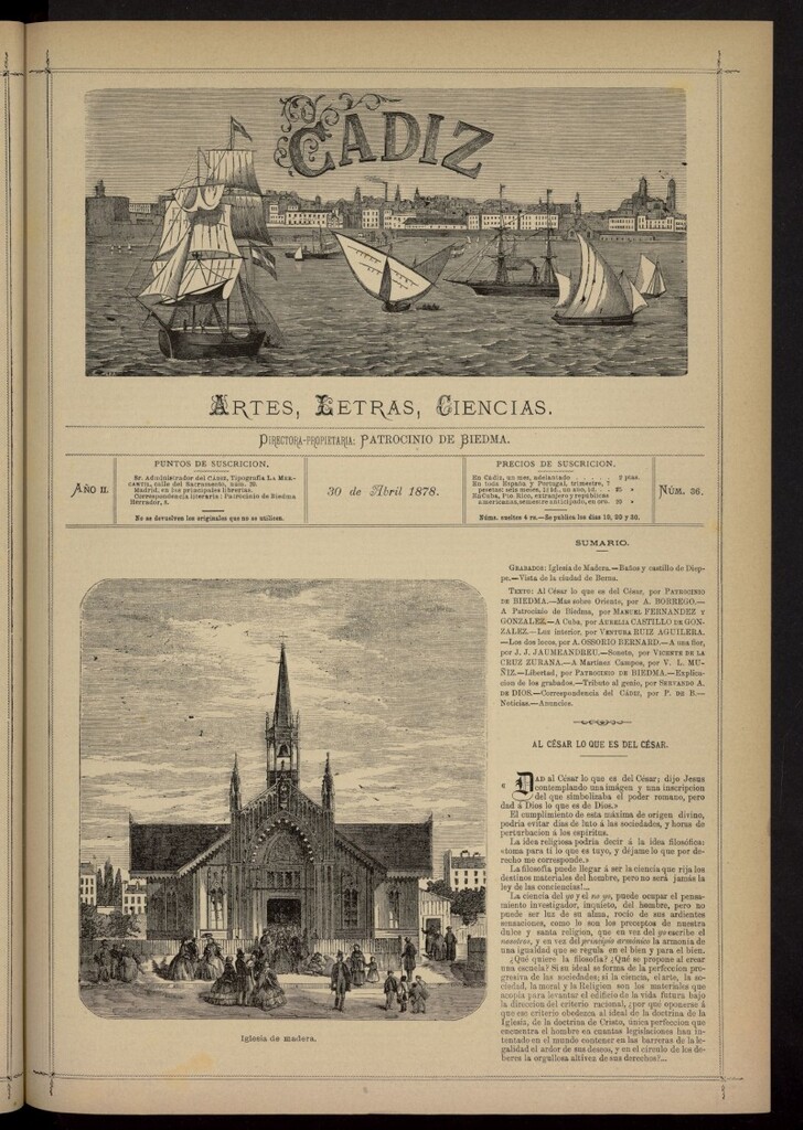 Miniatura de Cádiz: letras, ciencias y artes del 30 de abril de 1878