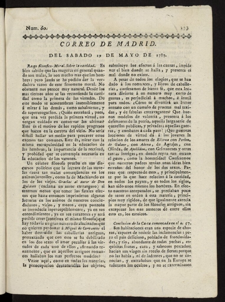 Miniatura de Correo de los Ciegos de Madrid del 19 de mayo de 1787, nº 60