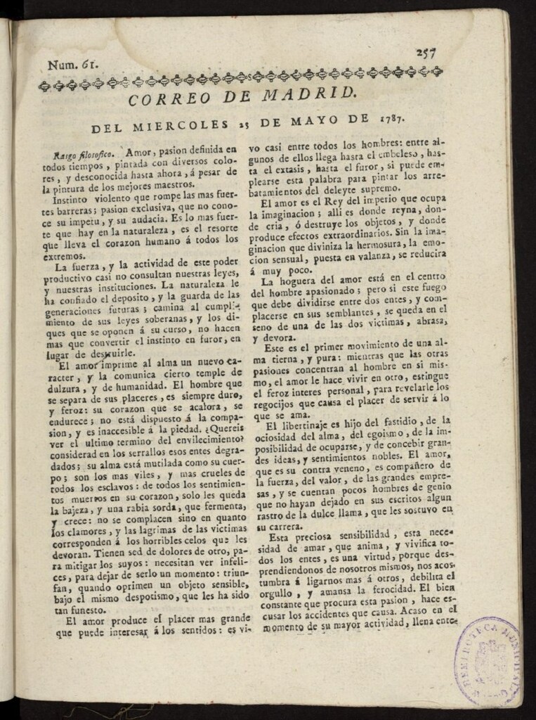 Miniatura de Correo de los Ciegos de Madrid del 25 de mayo de 1787, nº 61