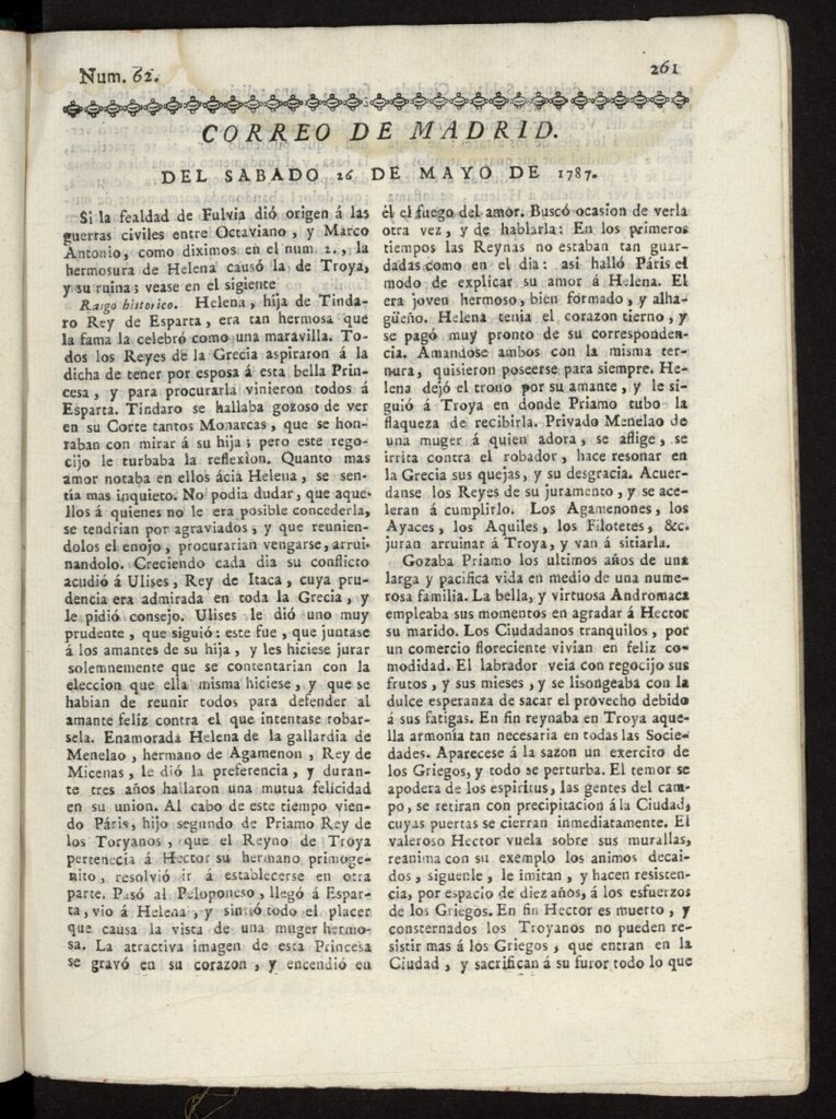Miniatura de Correo de los Ciegos de Madrid del 26 de mayo de 1787, nº 62