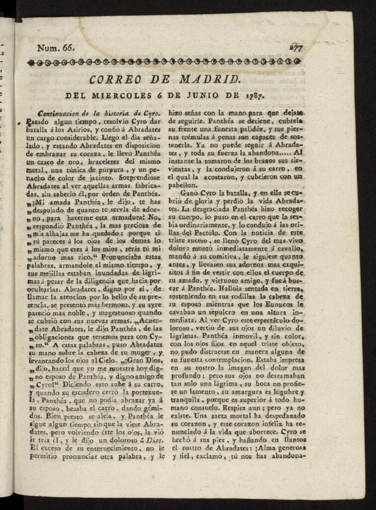 Miniatura de Correo de los Ciegos de Madrid del 6 de junio de 1787, nº 66