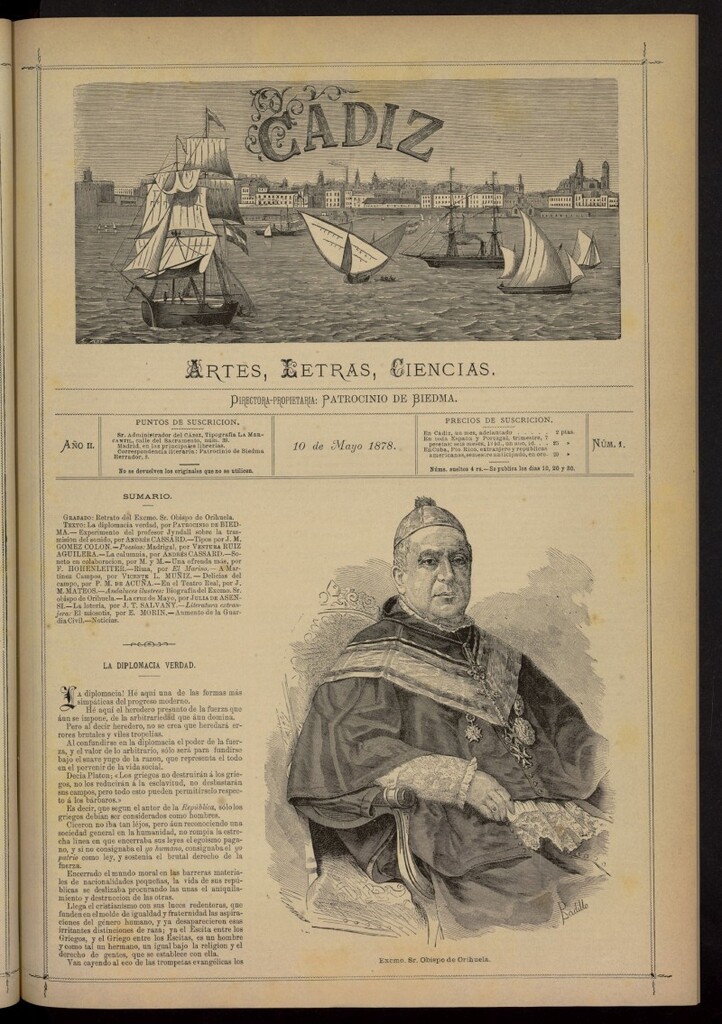 Miniatura de Cádiz: letras, ciencias y artes del 10 de mayo de 1878