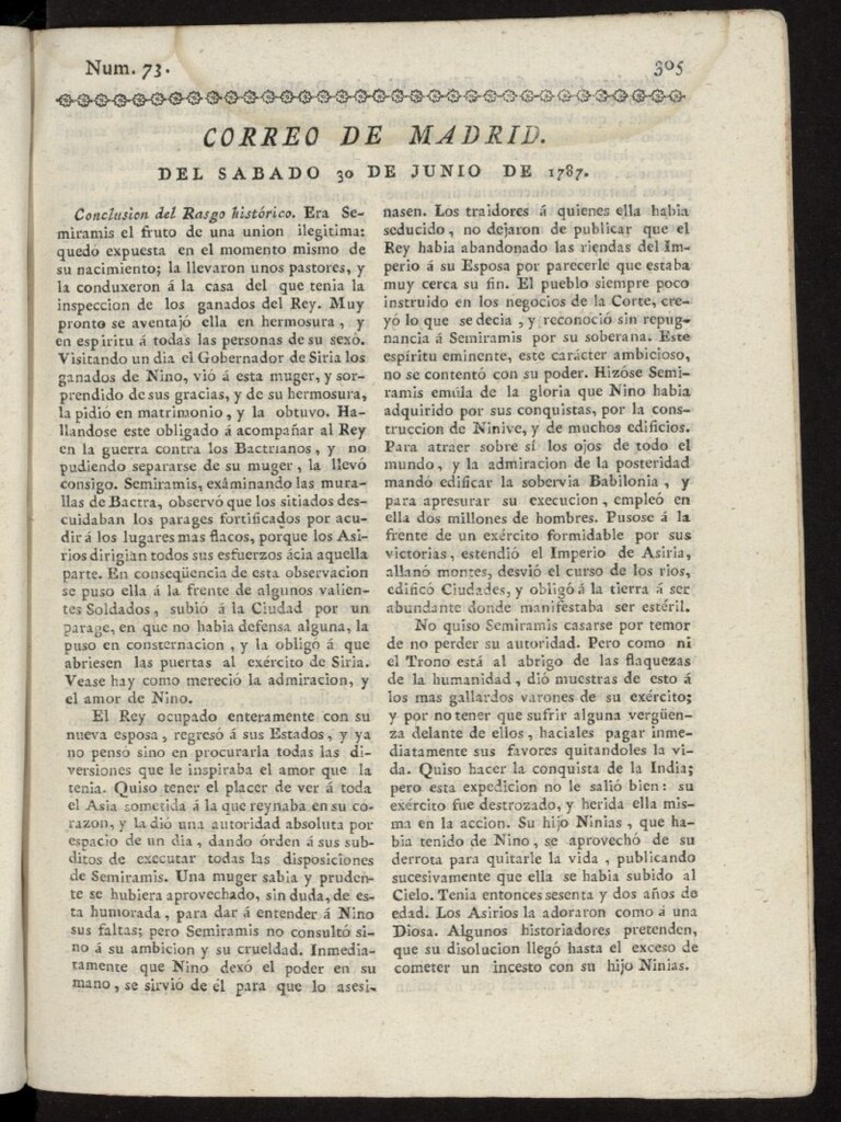 Miniatura de Correo de los Ciegos de Madrid del 30 de junio de 1787, nº 73