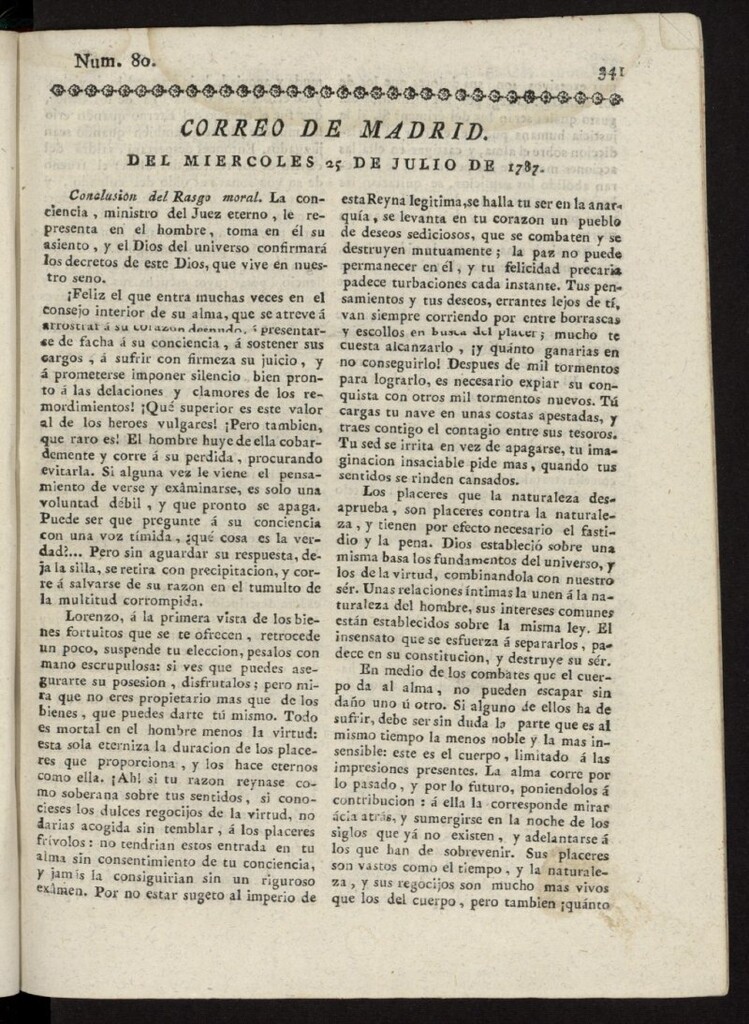 Miniatura de Correo de los Ciegos de Madrid del 25 de julio de 1787, nº 80