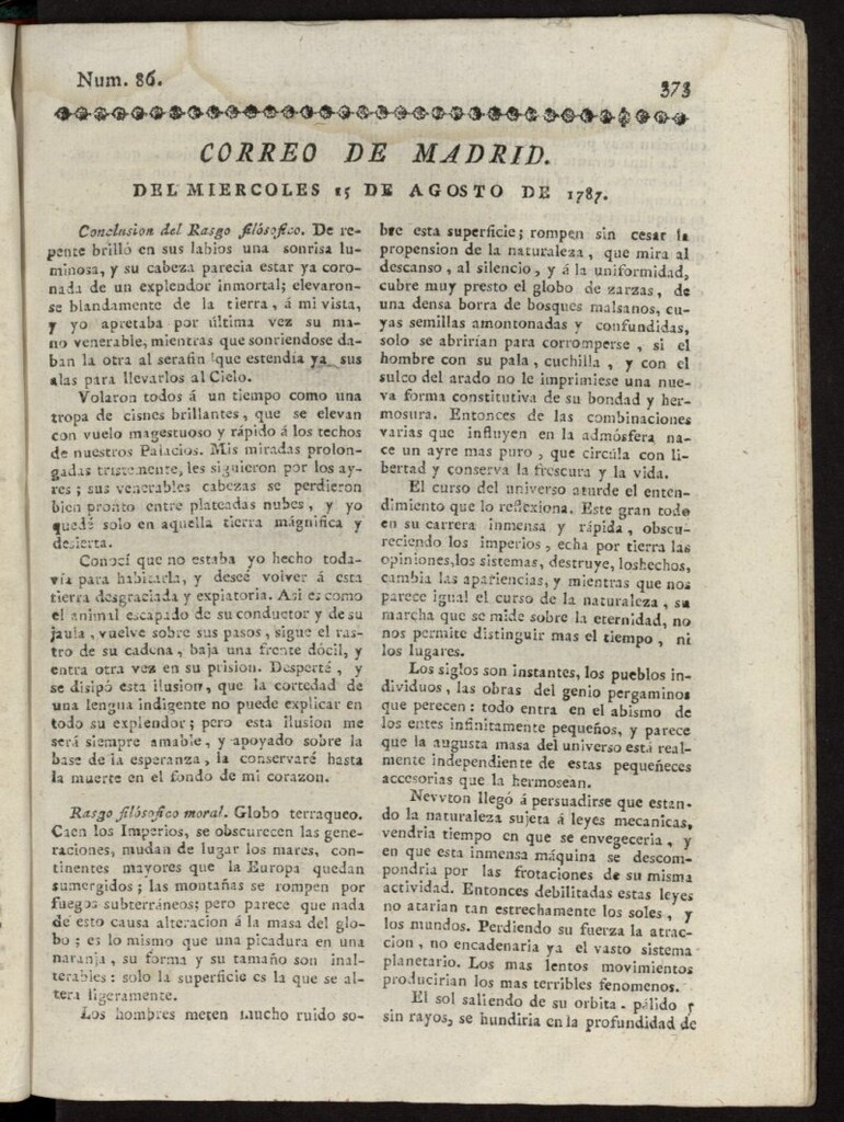 Miniatura de Correo de los Ciegos de Madrid del 15 de agosto de 1787, nº 86