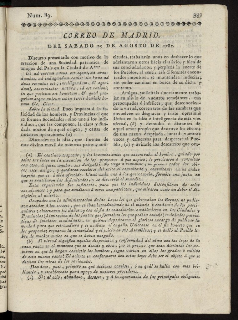 Miniatura de Correo de los Ciegos de Madrid del 25 de agosto de 1787, nº 89