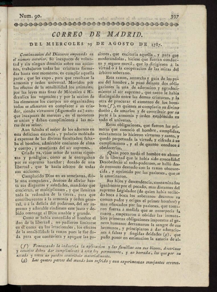 Miniatura de Correo de los Ciegos de Madrid del 29 de agosto de 1787, nº 90