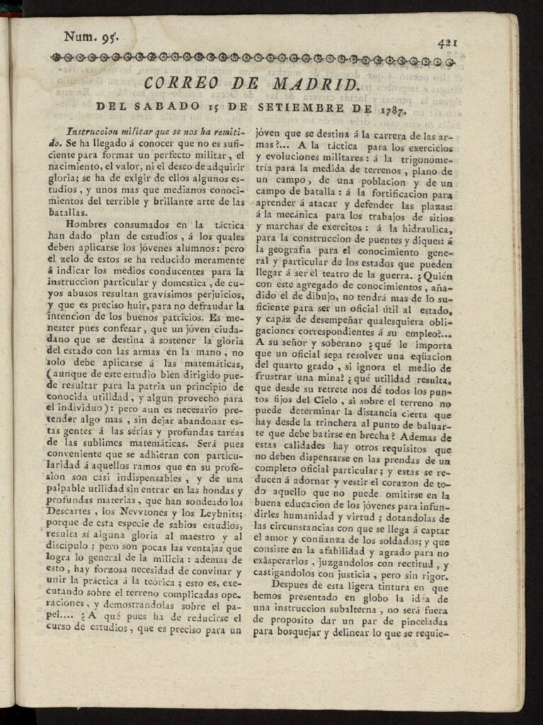 Miniatura de Correo de los Ciegos de Madrid del 15 de septiembre de 1787, nº 95