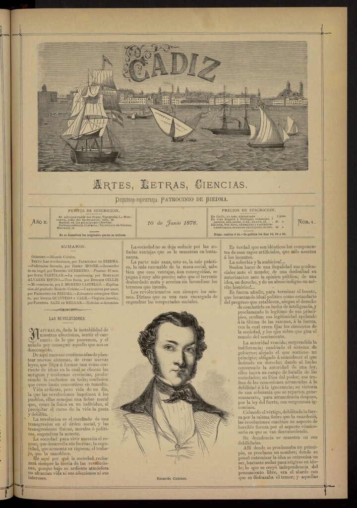 Miniatura de Cádiz: letras, ciencias y artes del 10 de junio de 1878
