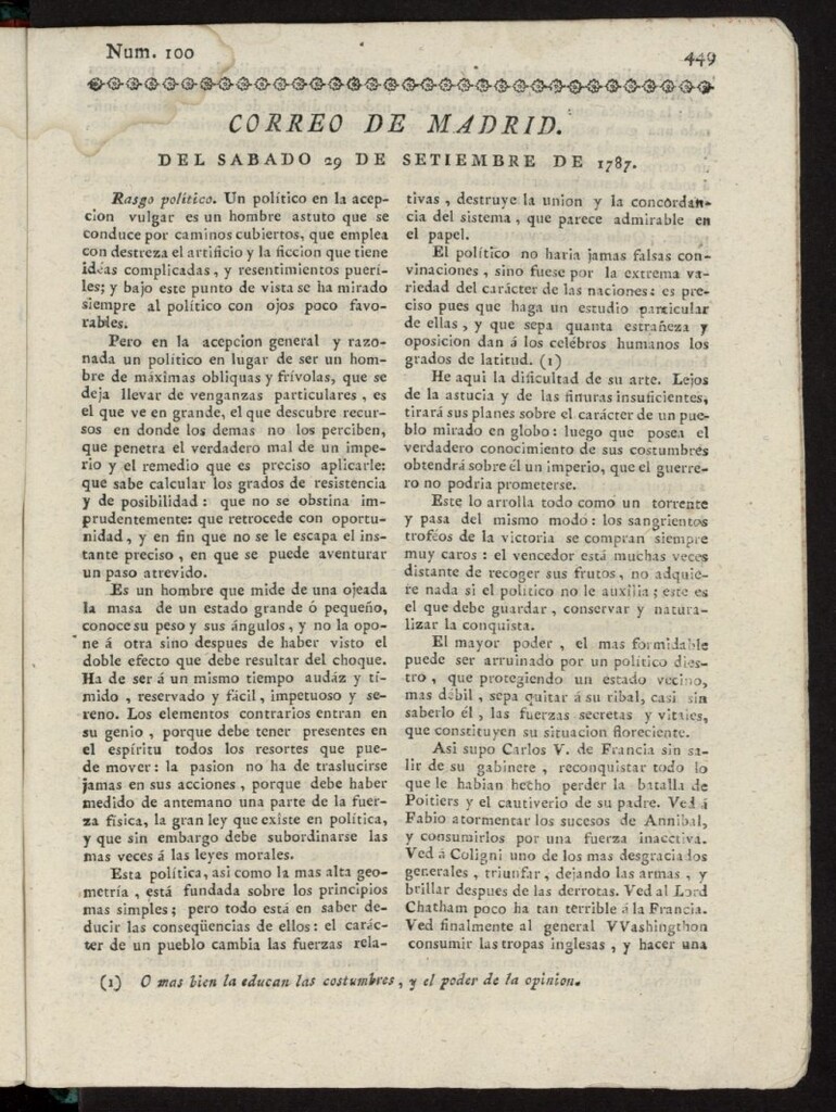 Miniatura de Correo de los Ciegos de Madrid del 29 de septiembre de 1787, nº 100