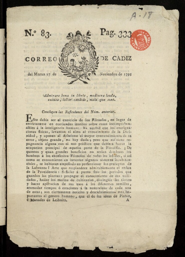 Miniatura de Correo de Cádiz del 17 de noviembre de 1795, nº 83