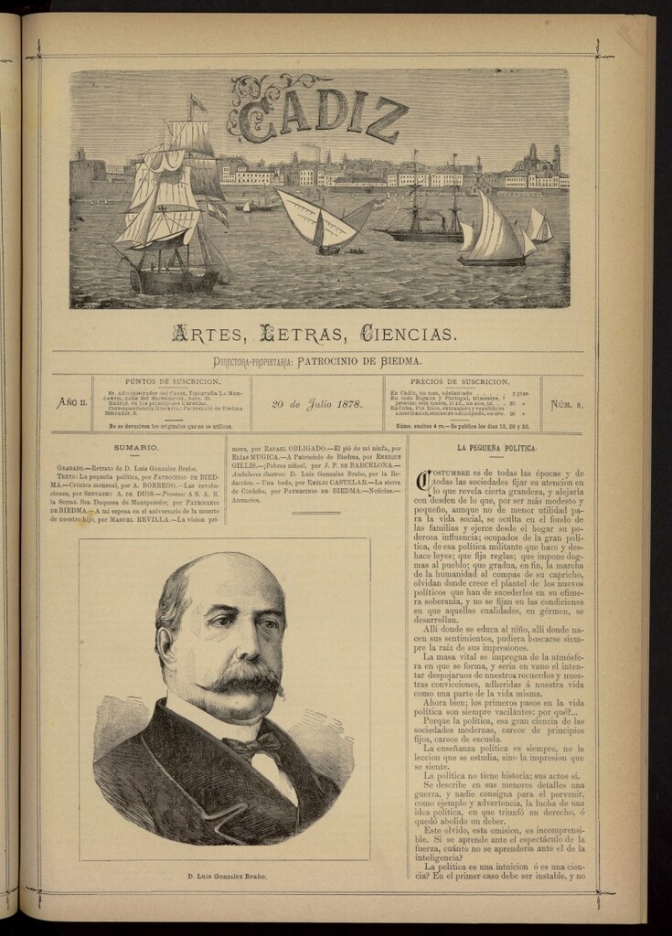 Miniatura de Cádiz: letras, ciencias y artes del 20 de julio de 1878