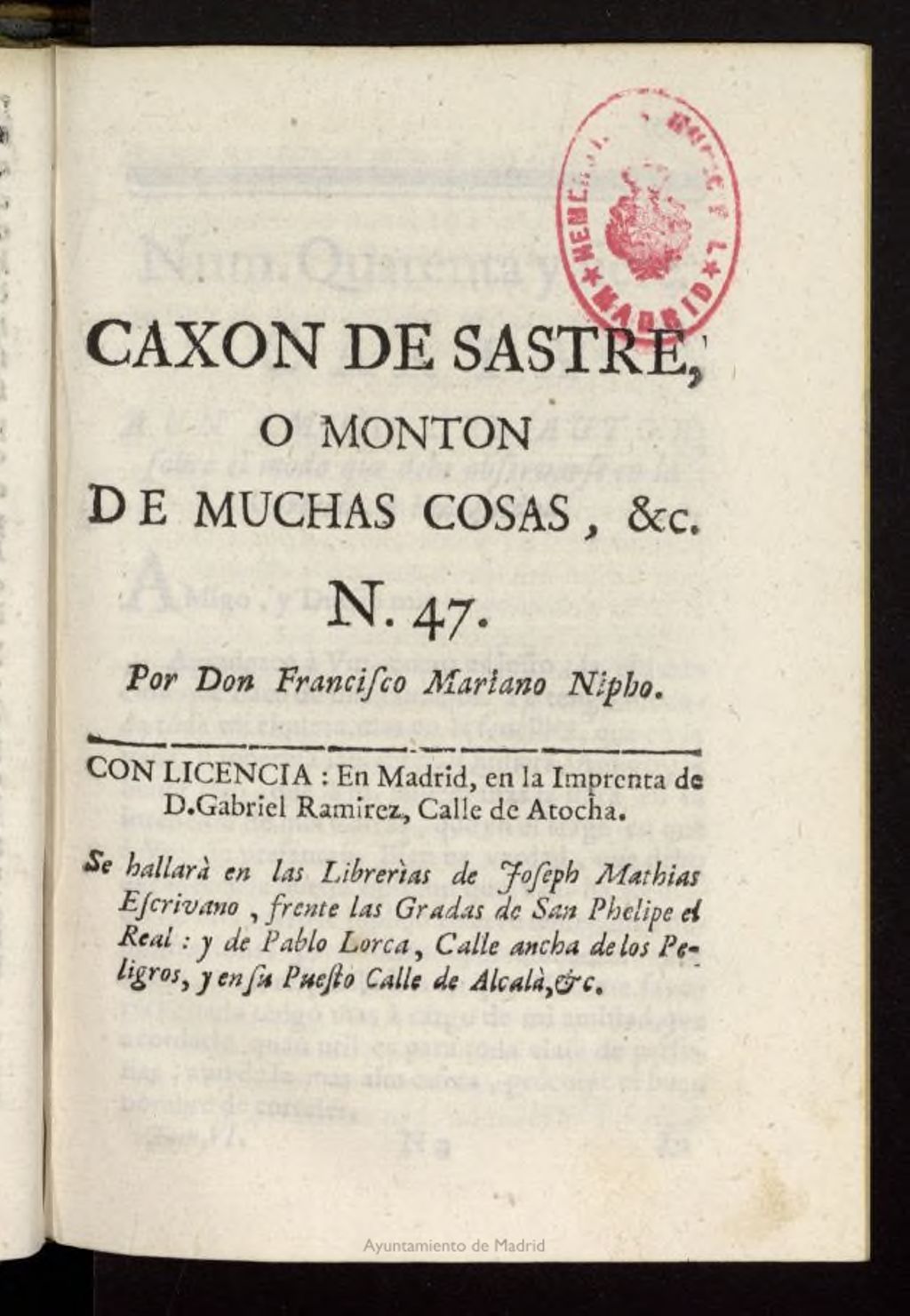 Miniatura de Caxon de Sastre de 1761, nº 47