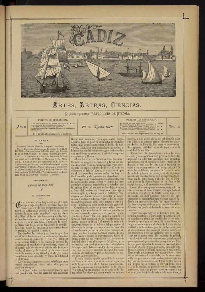 Miniatura de Cádiz: letras, ciencias y artes del 20 de agosto de 1878