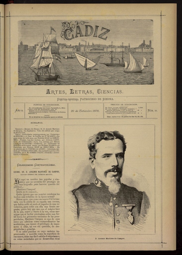 Miniatura de Cádiz: letras, ciencias y artes del 20 de septiembre de 1878