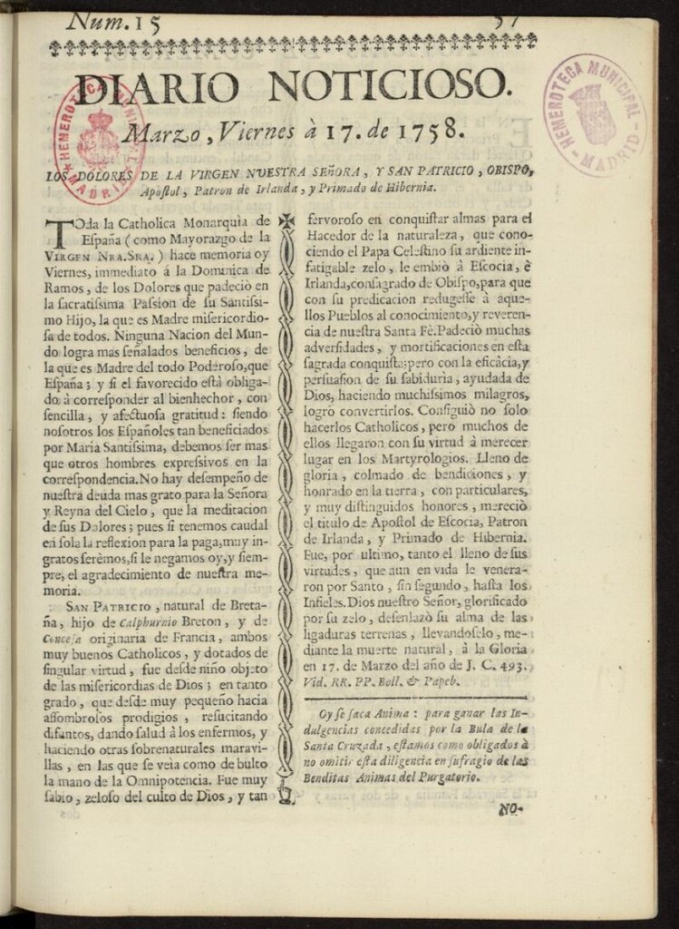 Miniatura de Diario Noticioso, Curioso-Erudito y Comercial del 17 de marzo de 1758, nº 15