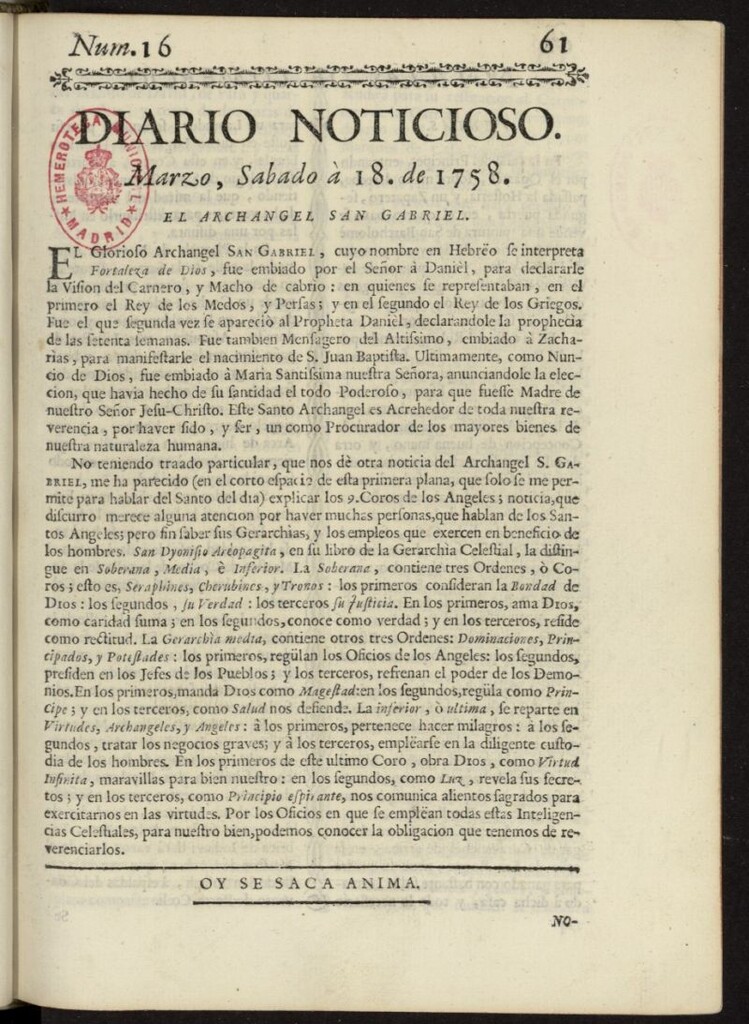 Miniatura de Diario Noticioso, Curioso-Erudito y Comercial del 18 de marzo de 1758, nº 16