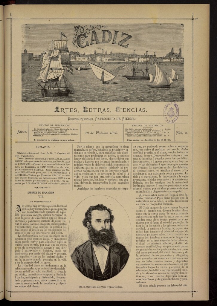 Miniatura de Cádiz: letras, ciencias y artes del 10 de octubre de 1878
