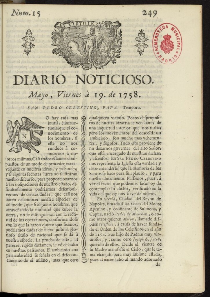 Miniatura de Diario Noticioso, Curioso-Erudito y Comercial del 19 de mayo de 1758, nº 15