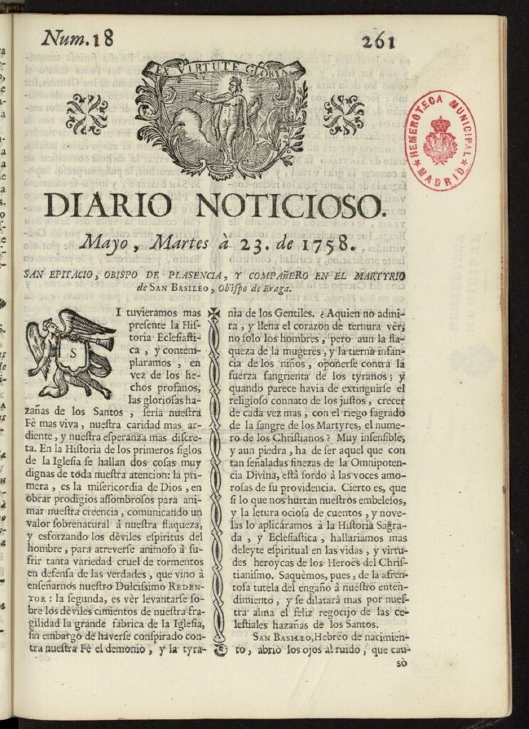 Miniatura de Diario Noticioso, Curioso-Erudito y Comercial del 23 de mayo de 1758, nº 18