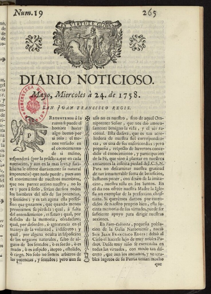 Miniatura de Diario Noticioso, Curioso-Erudito y Comercial del 24 de mayo de 1758, nº 19