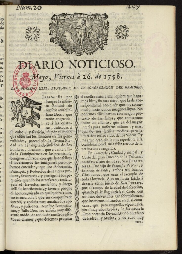 Miniatura de Diario Noticioso, Curioso-Erudito y Comercial del 26 de mayo de 1758, nº 20