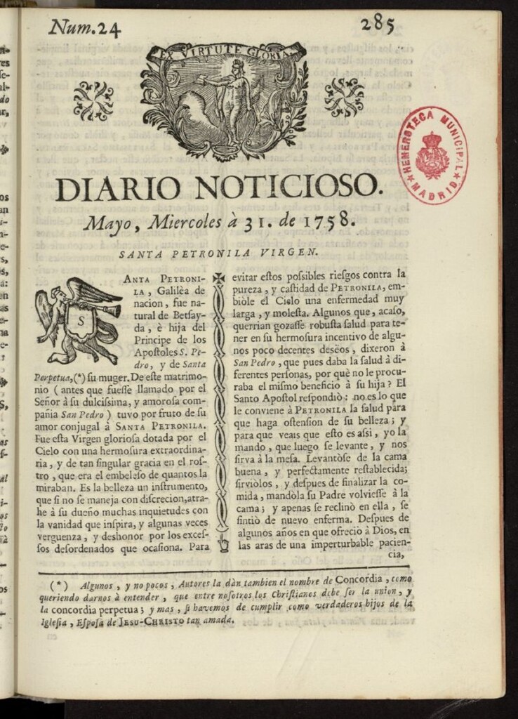 Miniatura de Diario Noticioso, Curioso-Erudito y Comercial del 31 de mayo de 1758, nº 24