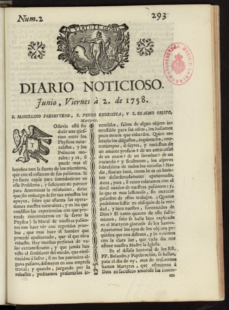 Miniatura de Diario Noticioso, Curioso-Erudito y Comercial del 2 de junio de 1758, nº 2