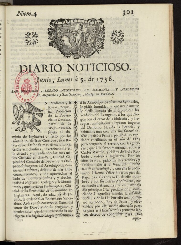 Miniatura de Diario Noticioso, Curioso-Erudito y Comercial del 5 de junio de 1758, nº 4