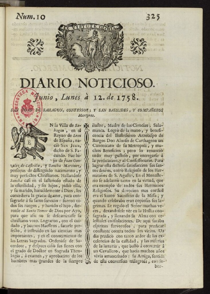 Miniatura de Diario Noticioso, Curioso-Erudito y Comercial del 12 de junio de 1758, nº 10