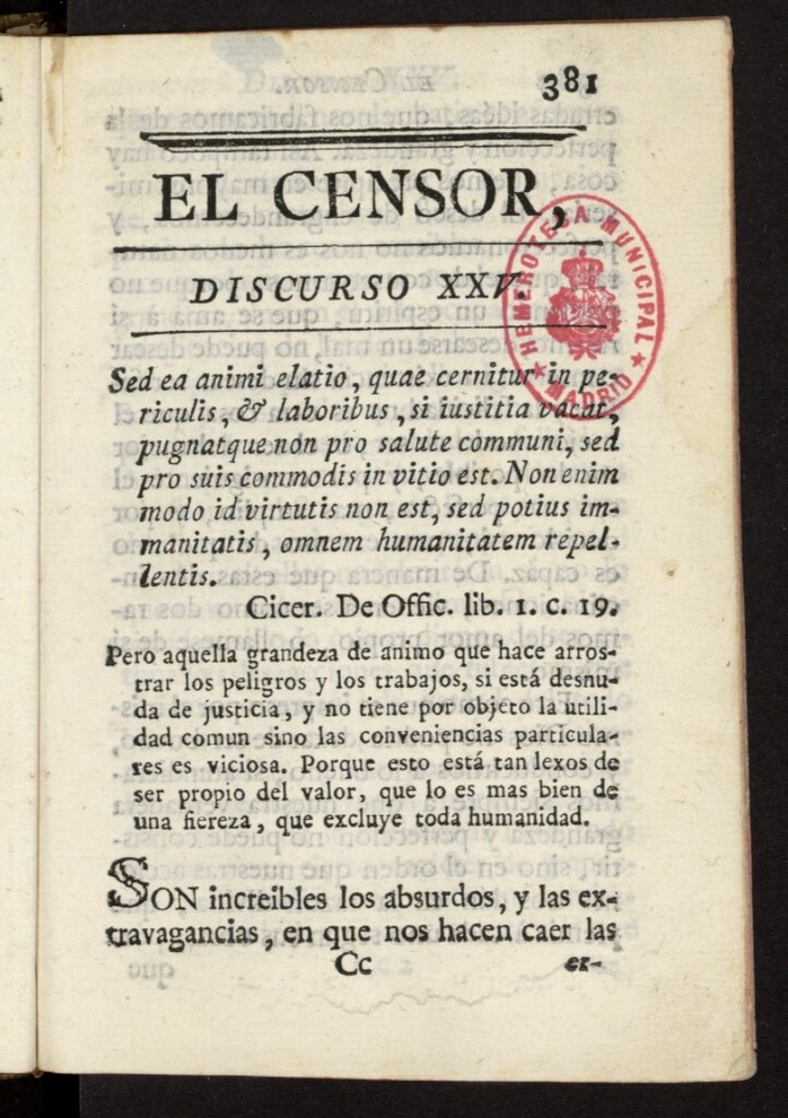 Miniatura de El Censor: obra periódica de 1781, discurso nº 25