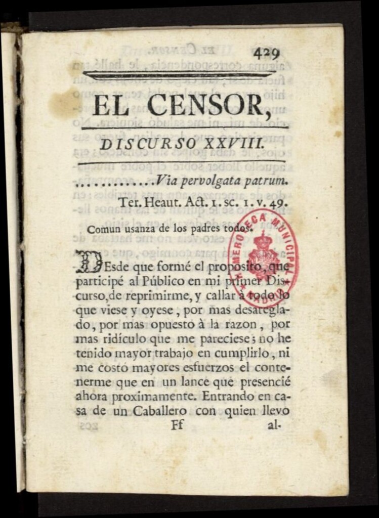 Miniatura de El Censor: obra periódica de 1781, discurso nº 28