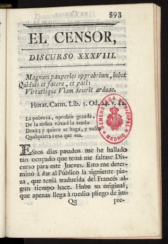 Miniatura de El Censor: obra periódica de 1781, discurso nº 38