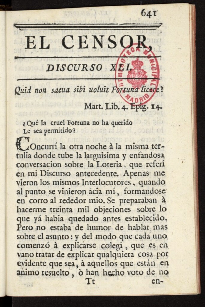 Miniatura de El Censor: obra periódica de 1781, discurso nº 41